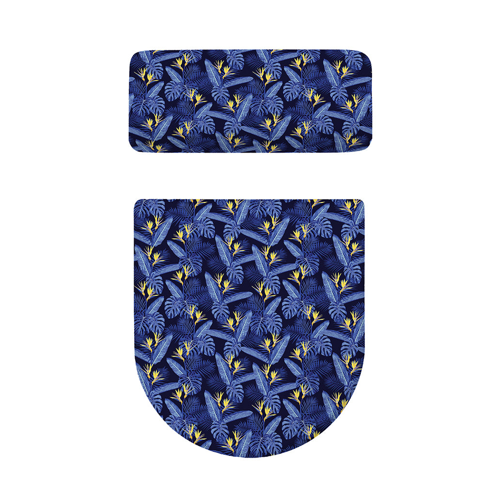 Blue Hawaiian Tropical Pattern Print Toilet Lid And Tank Cover Set