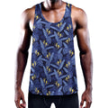 Blue Hawaiian Tropical Pattern Print Men's Workout Tank Top