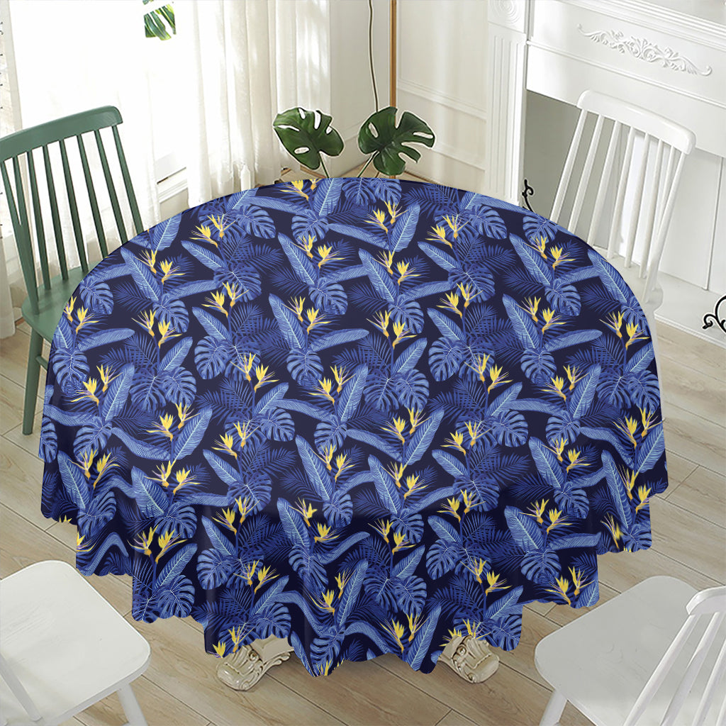 Blue Hawaiian Tropical Pattern Print Waterproof Round Tablecloth