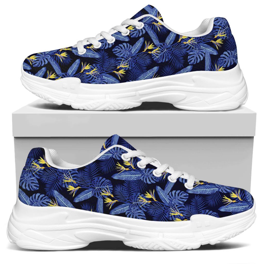 Blue Hawaiian Tropical Pattern Print White Chunky Shoes