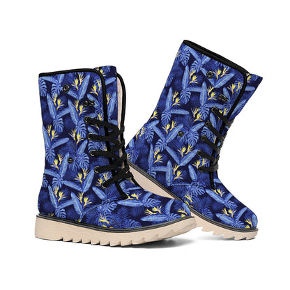 Blue Hawaiian Tropical Pattern Print Winter Boots