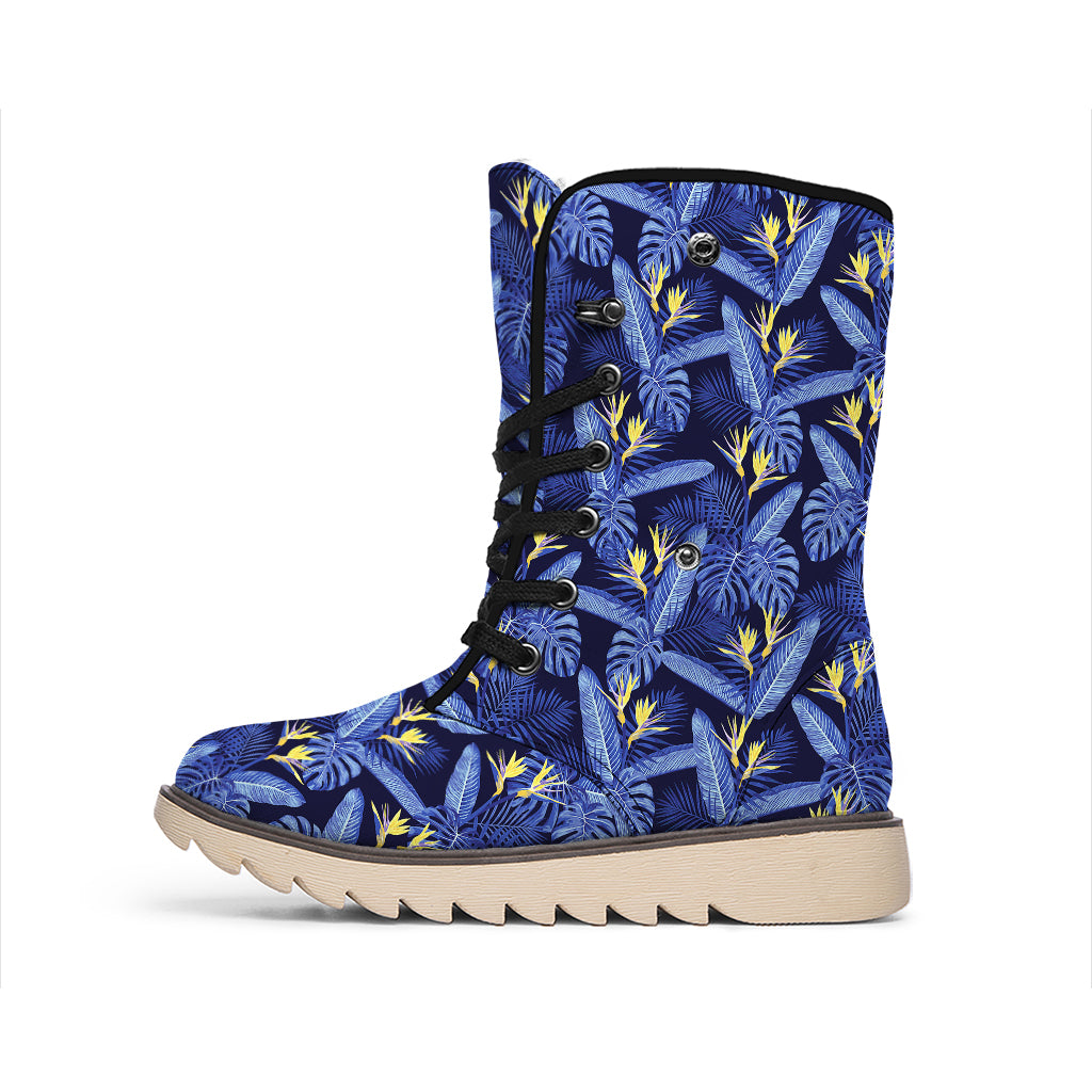 Blue Hawaiian Tropical Pattern Print Winter Boots