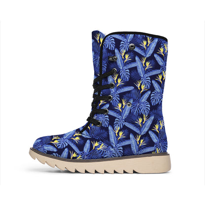 Blue Hawaiian Tropical Pattern Print Winter Boots