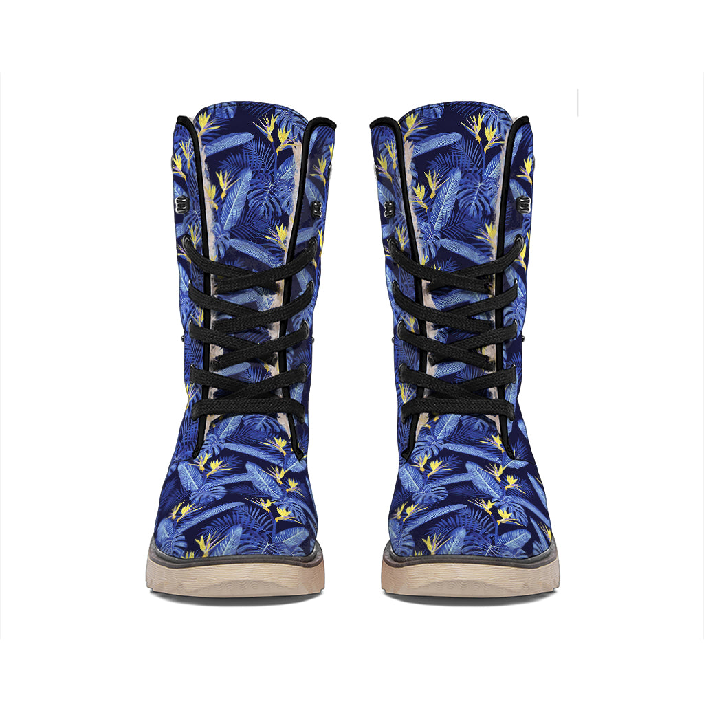 Blue Hawaiian Tropical Pattern Print Winter Boots