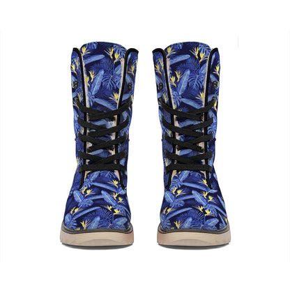 Blue Hawaiian Tropical Pattern Print Winter Boots