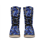 Blue Hawaiian Tropical Pattern Print Winter Boots