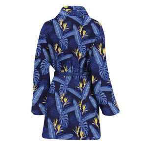 Blue Hawaiian Tropical Pattern Print Women's Bathrobe