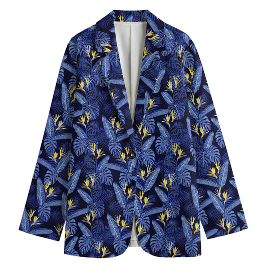 Blue Hawaiian Tropical Pattern Print Women's Blazer