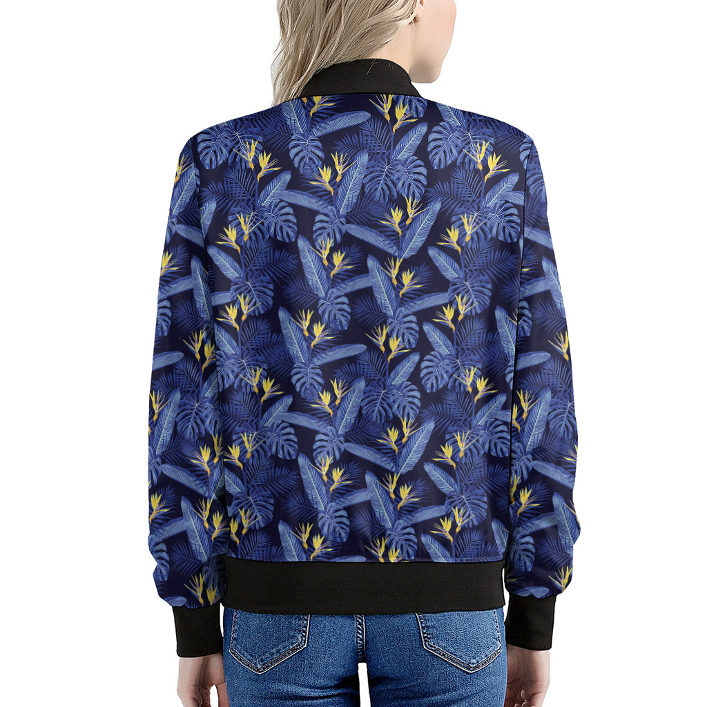 Blue Hawaiian Tropical Pattern Print Women's Bomber Jacket