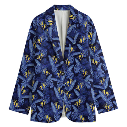 Blue Hawaiian Tropical Pattern Print Women's Cotton Blazer