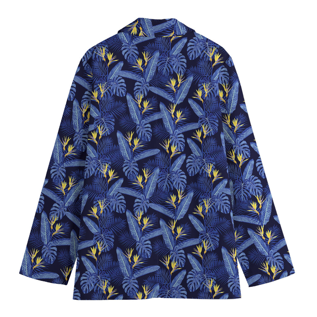 Blue Hawaiian Tropical Pattern Print Women's Cotton Blazer