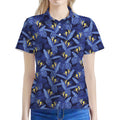 Blue Hawaiian Tropical Pattern Print Women's Polo Shirt