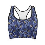 Blue Hawaiian Tropical Pattern Print Women's Sports Bra