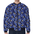 Blue Hawaiian Tropical Pattern Print Zip Sleeve Bomber Jacket