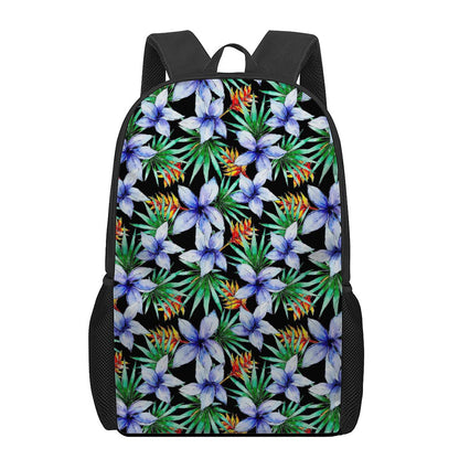 Blue Hawaiian Wildflowers Pattern Print 17 Inch Backpack