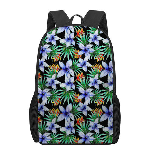 Blue Hawaiian Wildflowers Pattern Print 17 Inch Backpack