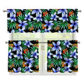 Blue Hawaiian Wildflowers Pattern Print 3 Piece Kitchen Curtains