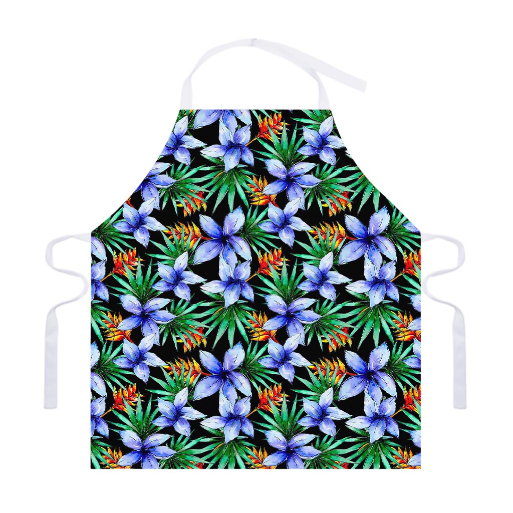 Blue Hawaiian Wildflowers Pattern Print Adjustable Apron