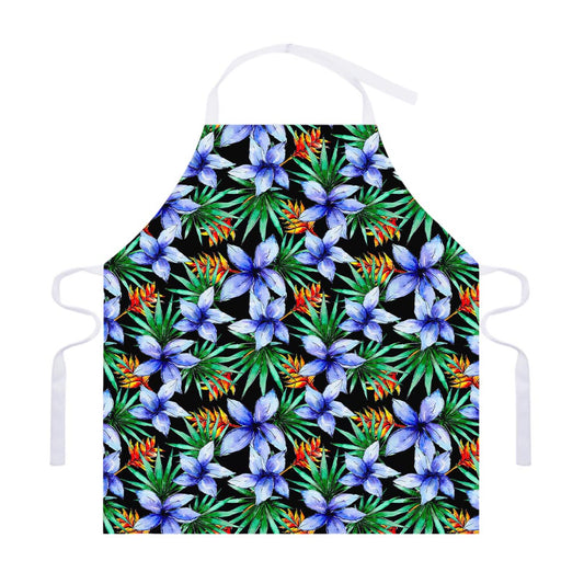 Blue Hawaiian Wildflowers Pattern Print Adjustable Apron