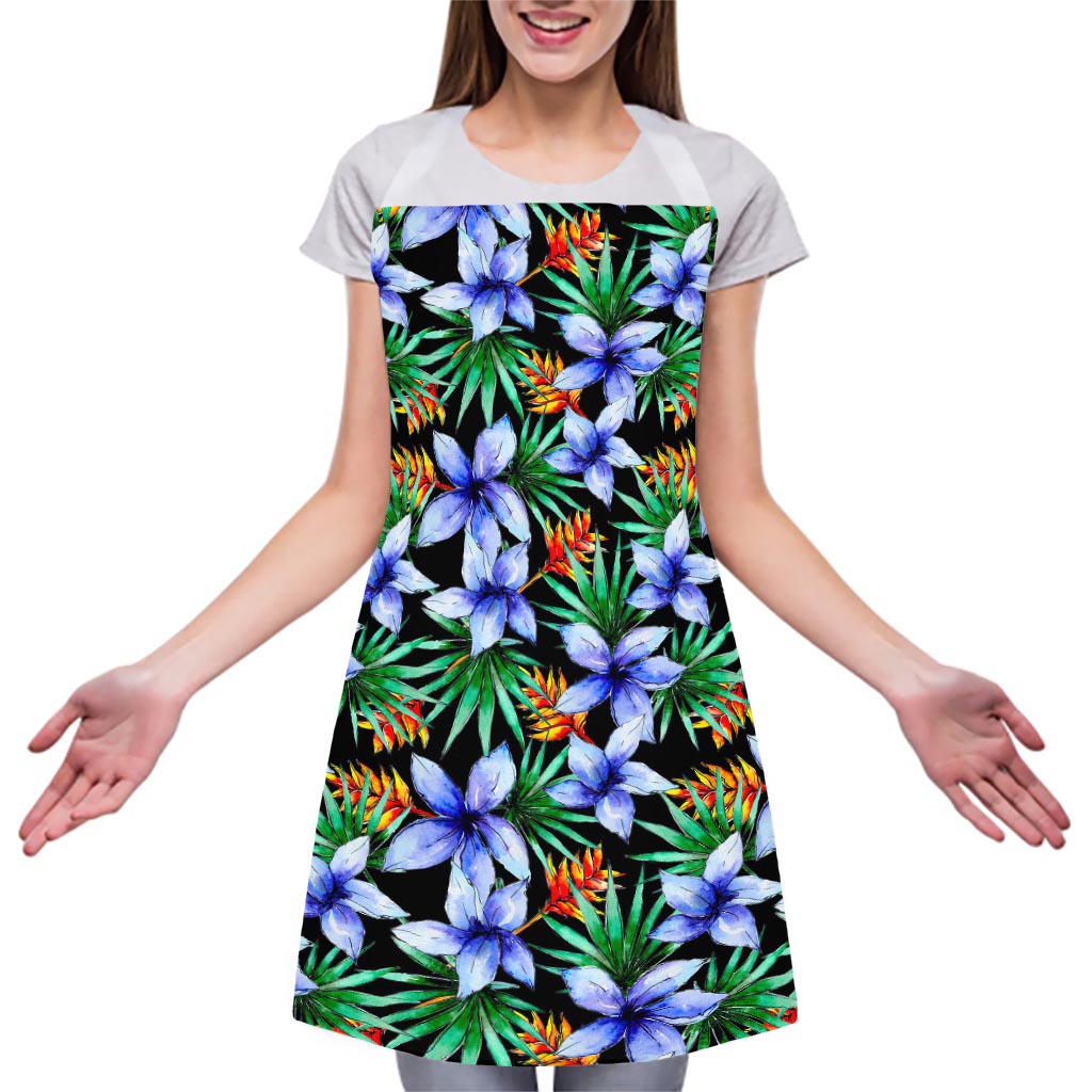 Blue Hawaiian Wildflowers Pattern Print Adjustable Apron