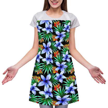 Blue Hawaiian Wildflowers Pattern Print Adjustable Apron