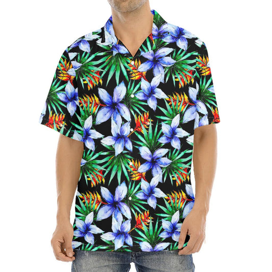 Blue Hawaiian Wildflowers Pattern Print Aloha Shirt