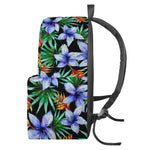 Blue Hawaiian Wildflowers Pattern Print Backpack