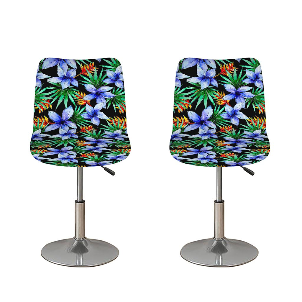 Blue Hawaiian Wildflowers Pattern Print Bar Stool Covers