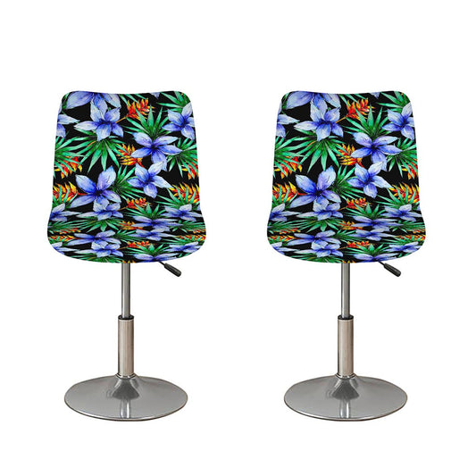 Blue Hawaiian Wildflowers Pattern Print Bar Stool Covers