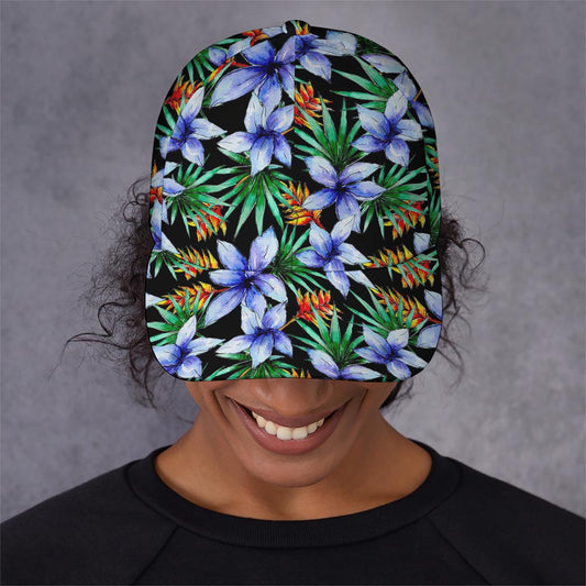 Blue Hawaiian Wildflowers Pattern Print Baseball Cap