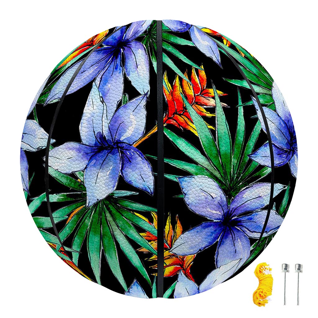 Blue Hawaiian Wildflowers Pattern Print Basketball