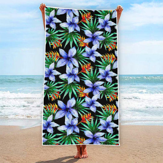Blue Hawaiian Wildflowers Pattern Print Beach Towel