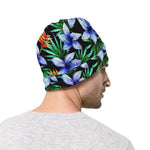 Blue Hawaiian Wildflowers Pattern Print Beanie