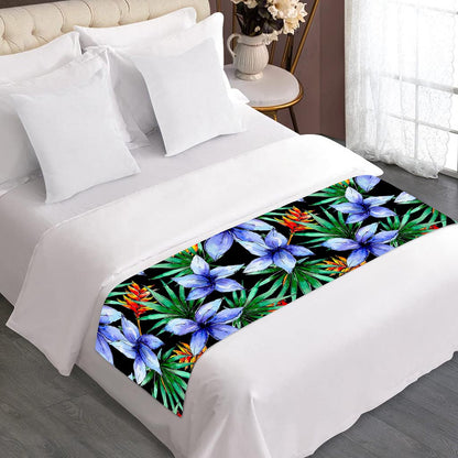 Blue Hawaiian Wildflowers Pattern Print Bed Runner