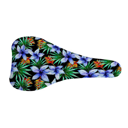 Blue Hawaiian Wildflowers Pattern Print Bicycle Seat Cover