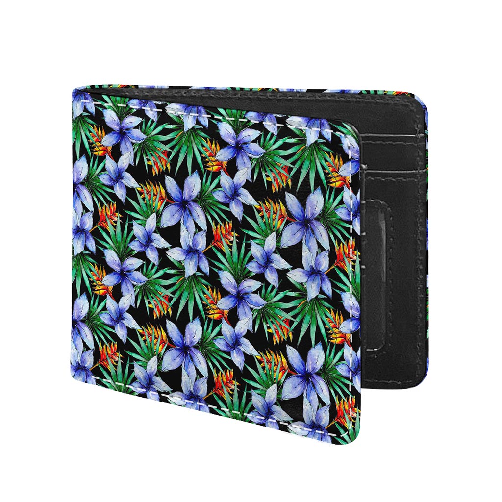 Blue Hawaiian Wildflowers Pattern Print Bifold Wallet