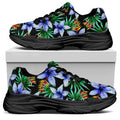 Blue Hawaiian Wildflowers Pattern Print Black Chunky Shoes