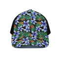 Blue Hawaiian Wildflowers Pattern Print Black Mesh Trucker Hat