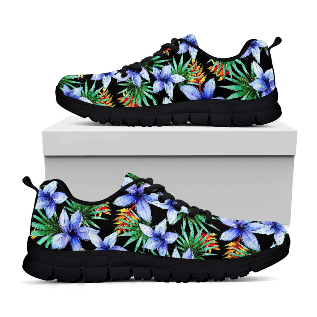 Blue Hawaiian Wildflowers Pattern Print Black Running Shoes