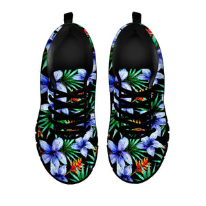 Blue Hawaiian Wildflowers Pattern Print Black Running Shoes