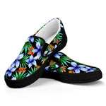 Blue Hawaiian Wildflowers Pattern Print Black Slip On Sneakers