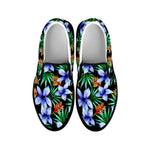 Blue Hawaiian Wildflowers Pattern Print Black Slip On Sneakers