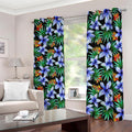 Blue Hawaiian Wildflowers Pattern Print Dimout Grommet Curtains