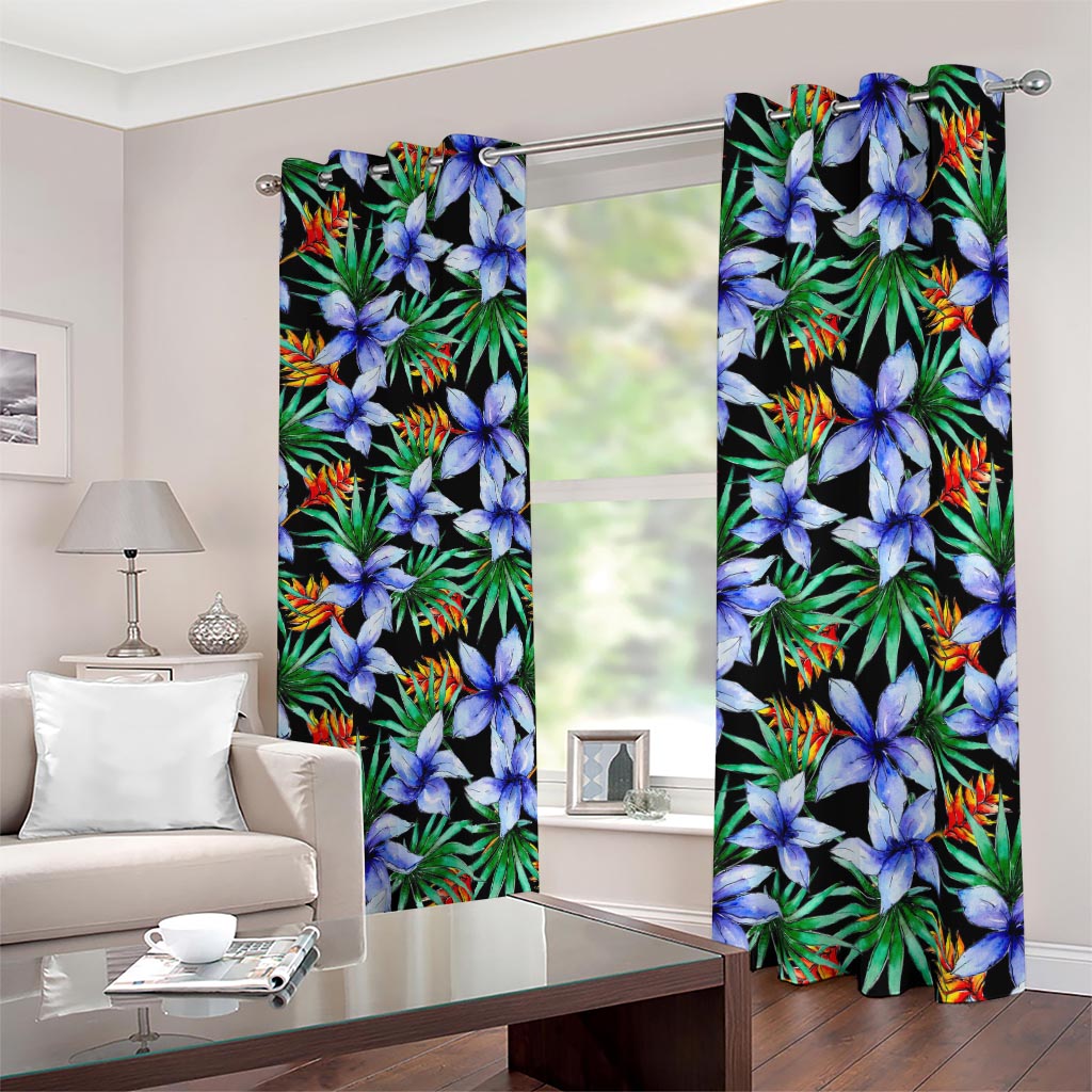 Blue Hawaiian Wildflowers Pattern Print Blackout Grommet Curtains
