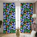 Blue Hawaiian Wildflowers Pattern Print Dimout Pencil Pleat Curtains