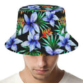 Blue Hawaiian Wildflowers Pattern Print Bucket Hat