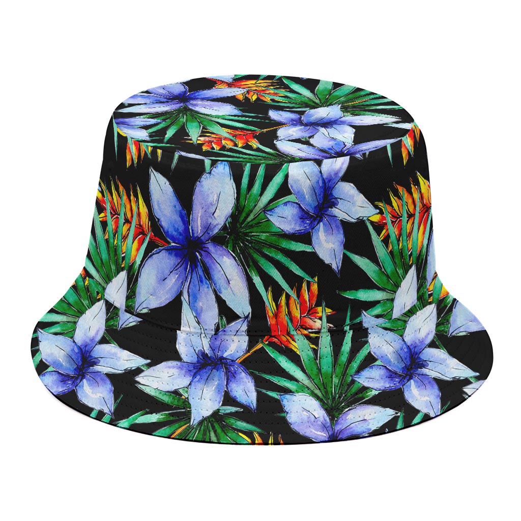 Blue Hawaiian Wildflowers Pattern Print Bucket Hat