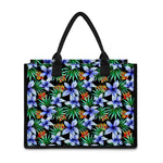 Blue Hawaiian Wildflowers Pattern Print Canvas Tote Bag