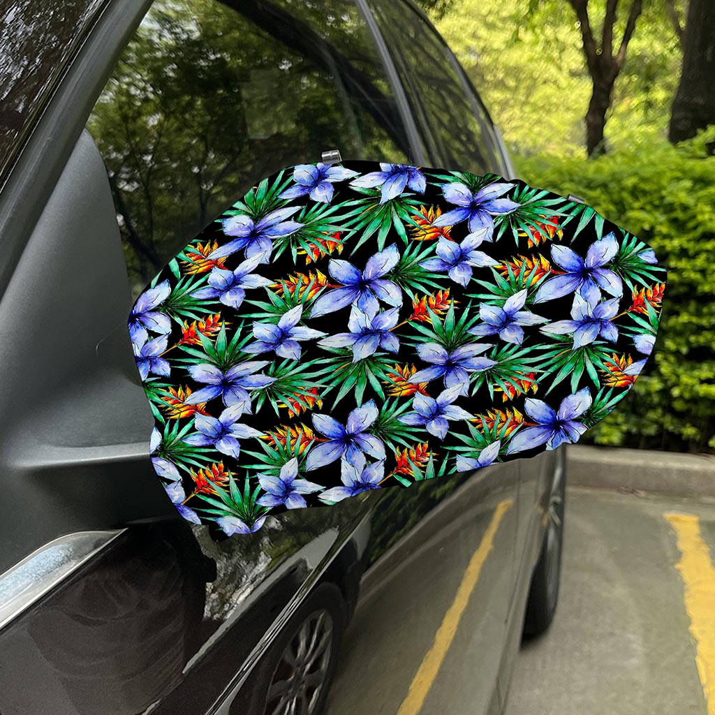 Blue Hawaiian Wildflowers Pattern Print Car Side Mirror Covers