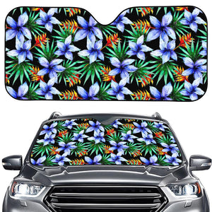 Blue Hawaiian Wildflowers Pattern Print Car Windshield Sun Shade